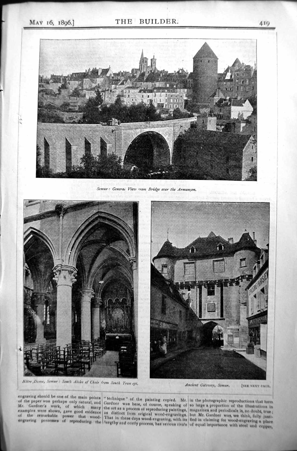 Old Builder 1896 Architecture Semur Bridge Armancon Notre Dame Gatewa Victorian