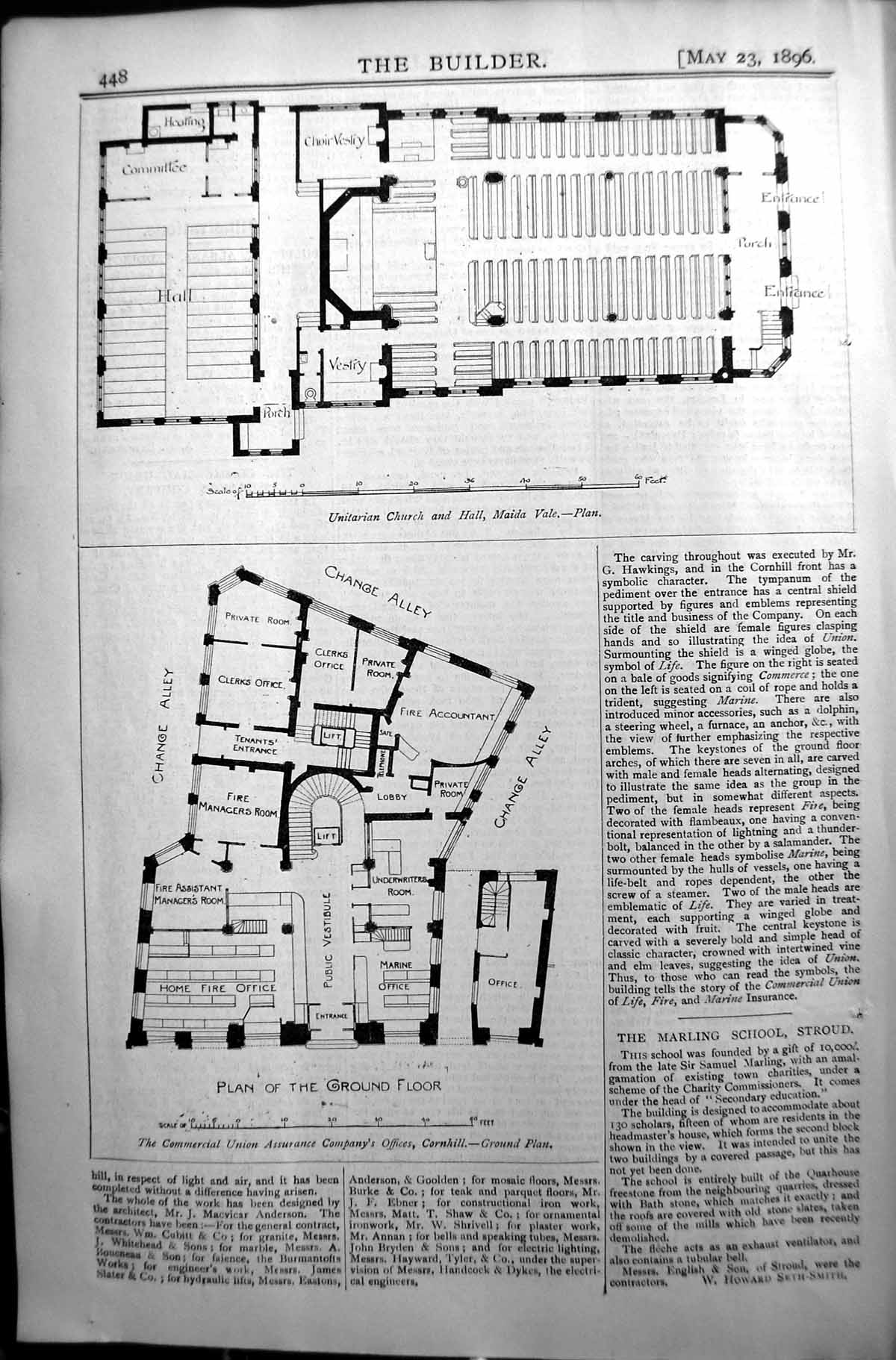Old Builder 1896 Plan Unitarian Church Hall Maida Vale Commercial Off Victorian