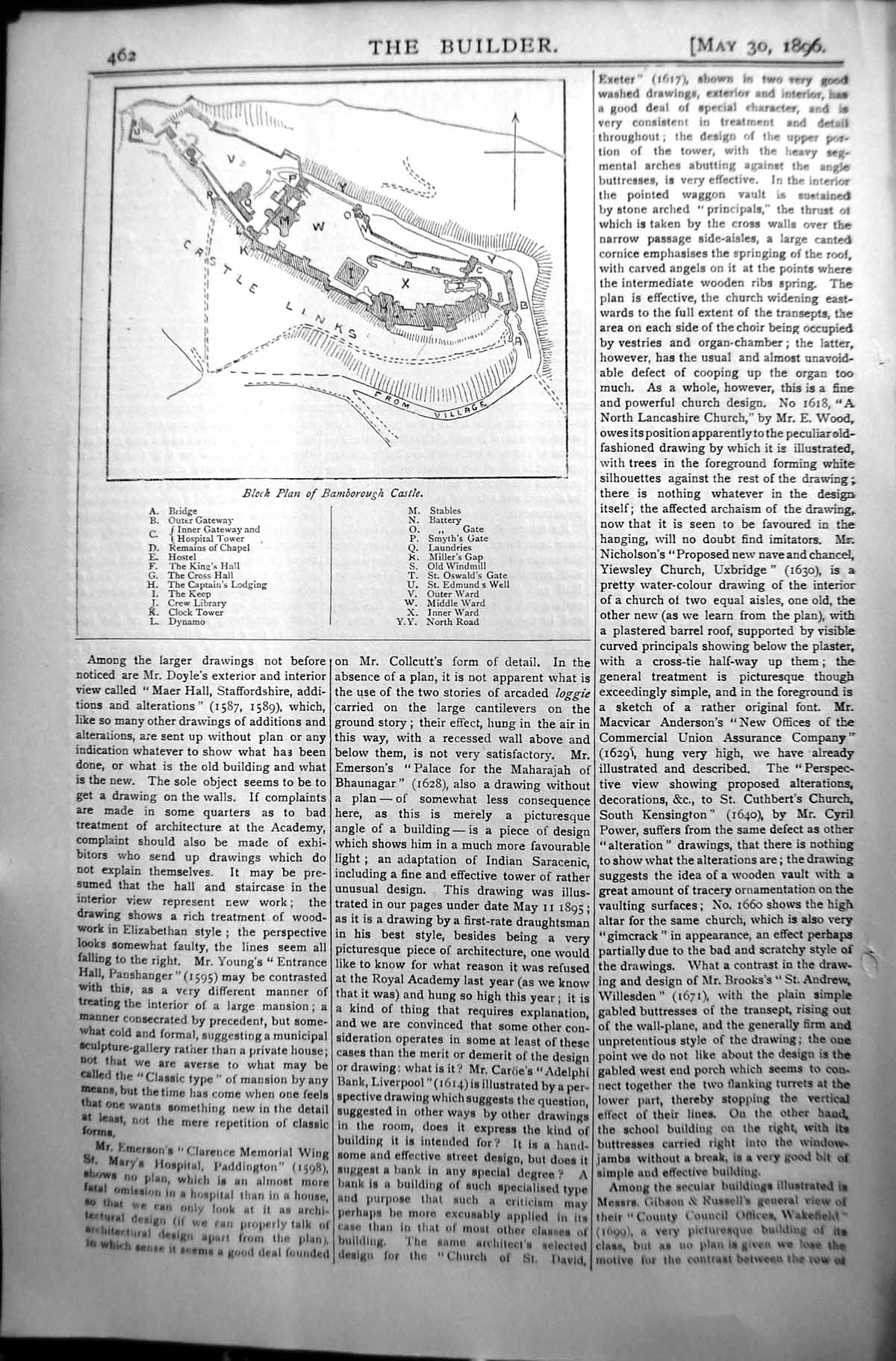 Old Antique Print Block Plan Bamborough Castle Builder 1896 Architecture 19th