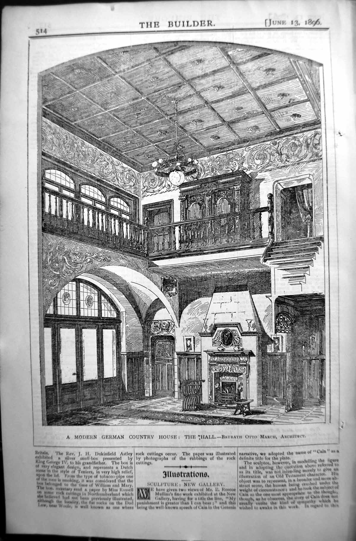 Old German Country House Hall Baurath Ooto March Builder 1896 Archite Victorian