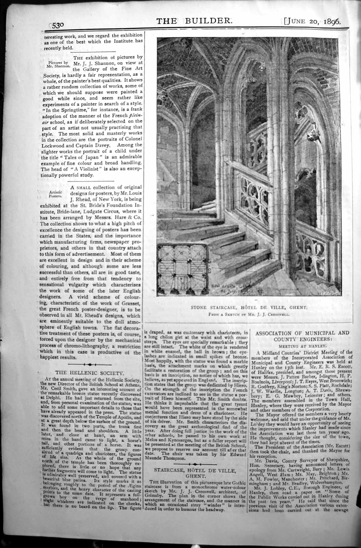Old Builder 1896 Architecture Stone Staircase Hotel De Ville Ghent Cr Victorian