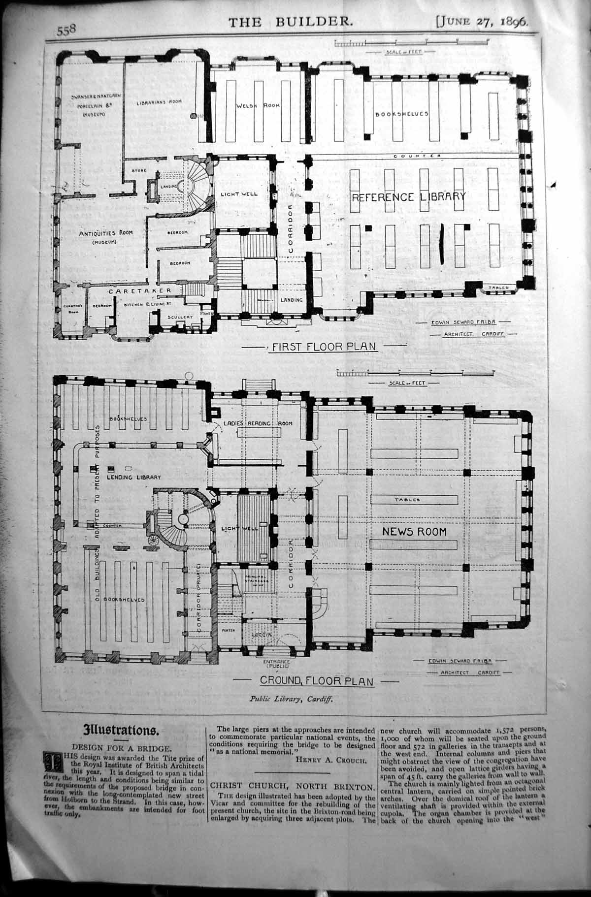 Old Ground Floor Plan Public Library Cardiff Builder 1896 Architectur Victorian