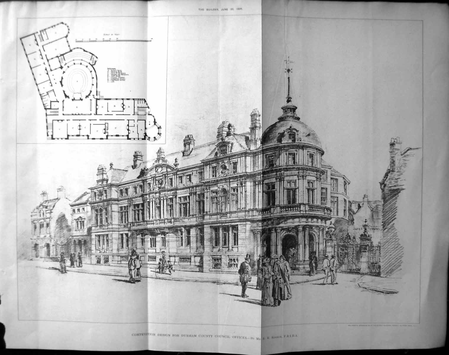 Old Competition Design Durham County Council Offices Robson 1896 Arch 19th