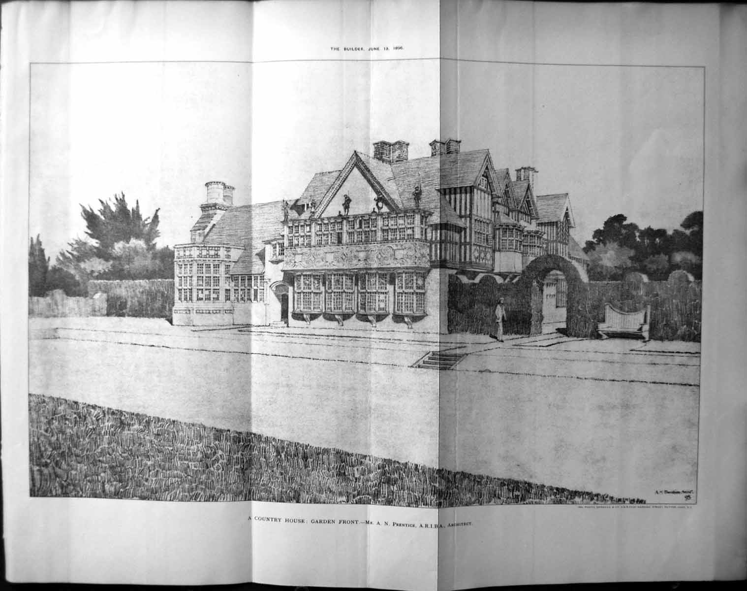 Old Print Builder 1896 Architecture Country House Garden Front Prentice 19th