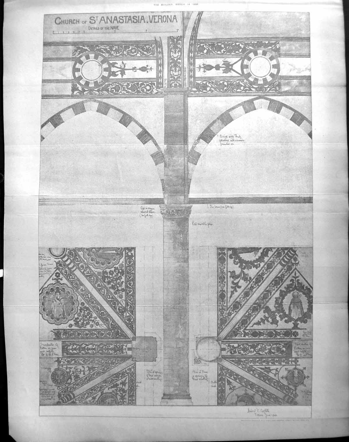 Old Details Nave Church St. Anastasia Verona Builder 1896 Architectur 19th