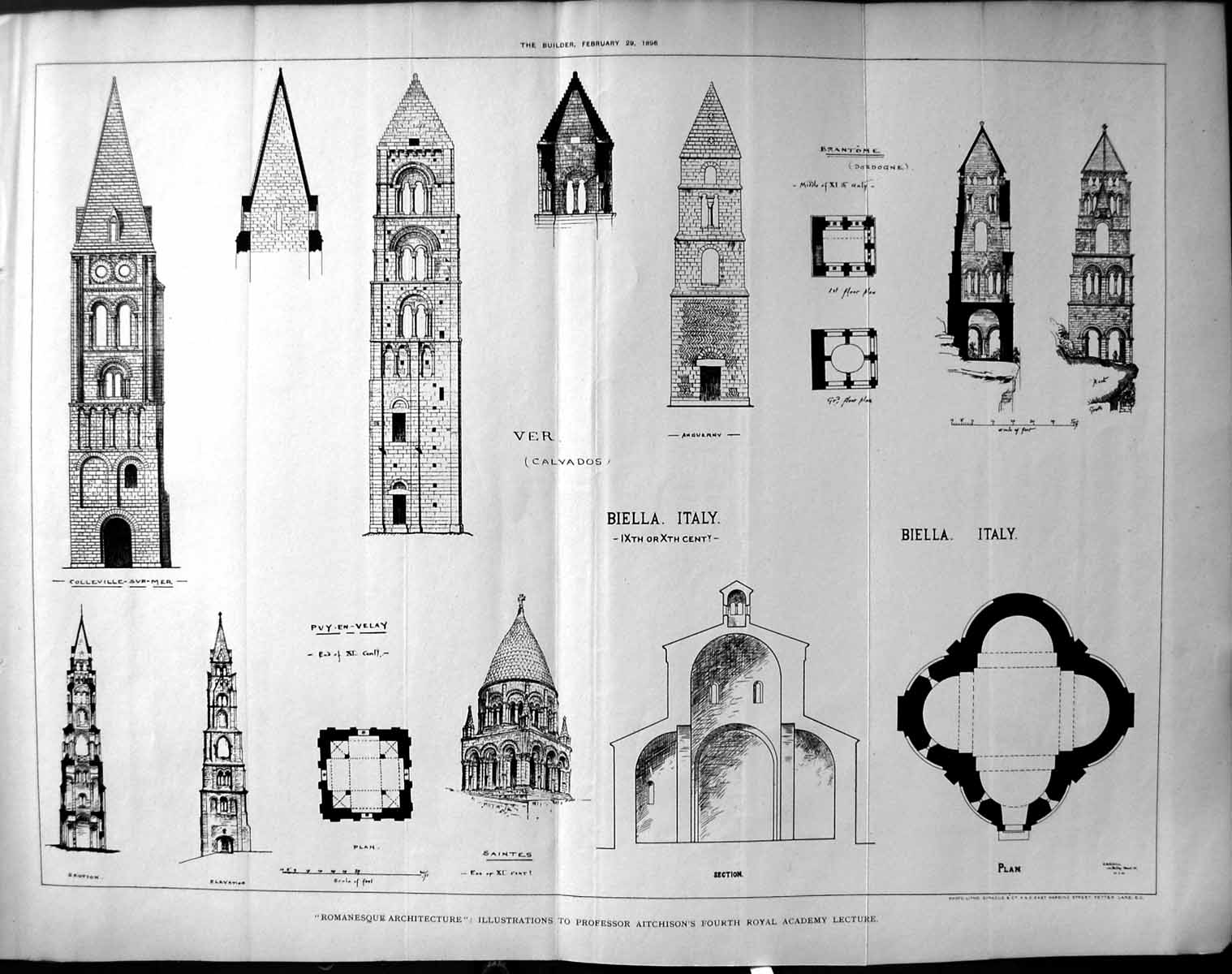 Antique Old Print Builder 1896 Architecture Biella Italy Colleville Brantome