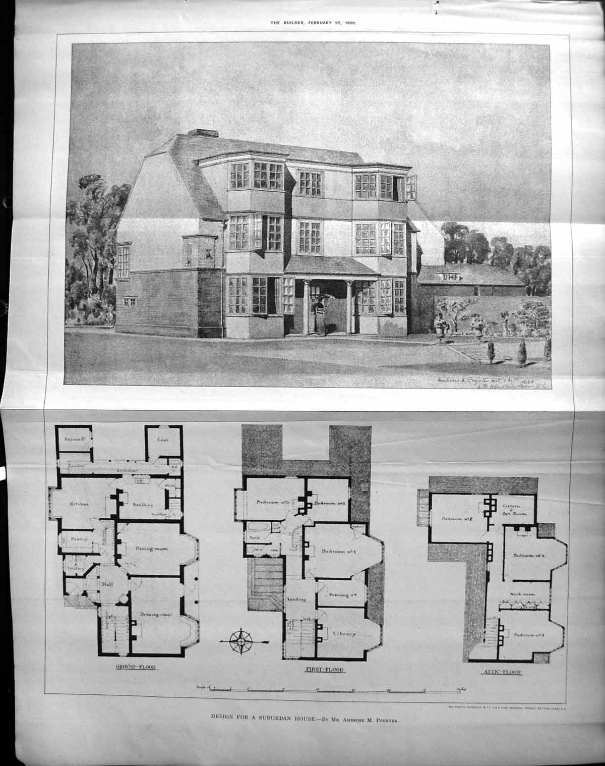 Old Builder 1896 Architecture Plan Design Suburban House Ambrose Poyn 19th