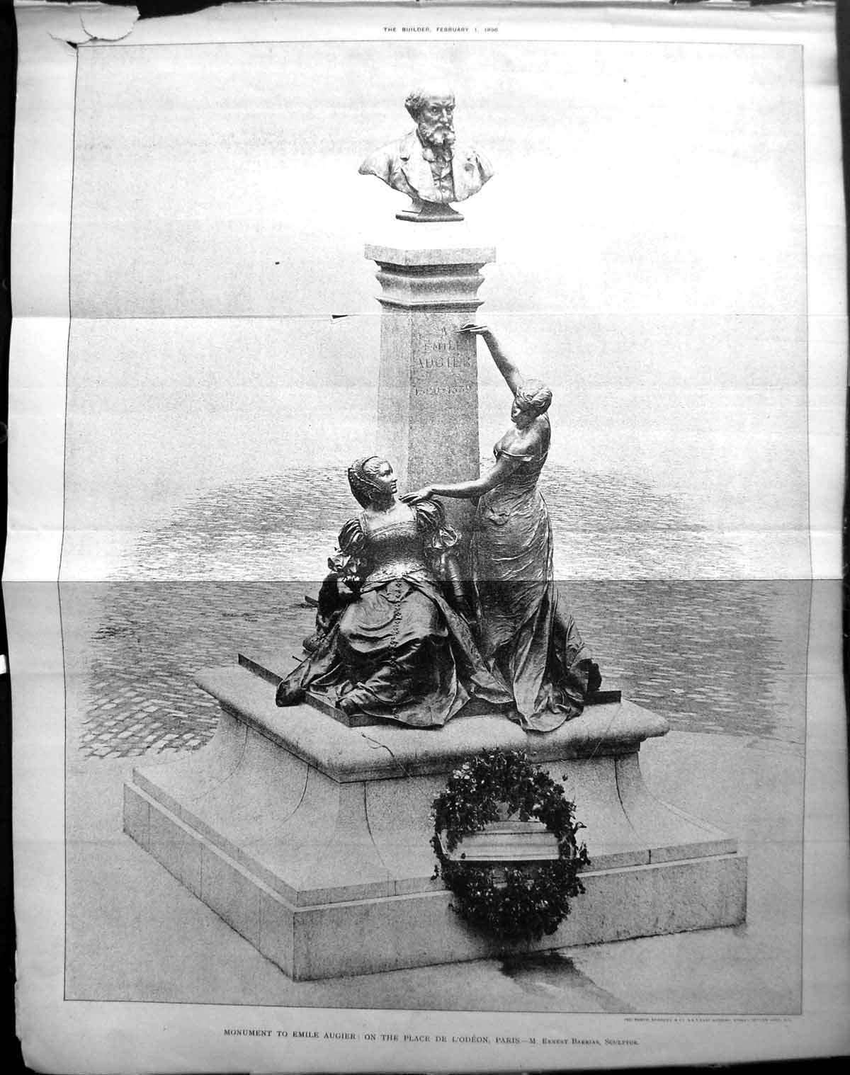Old Monument Emile Augier Place L'Odeon Paris Barrias Builder 1896 Sc 19th