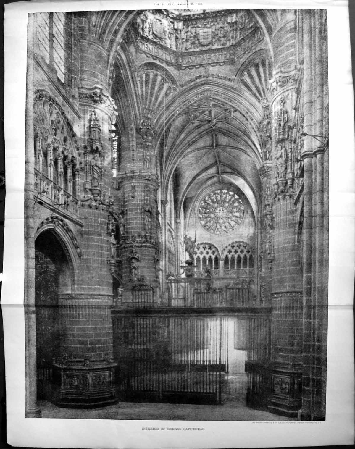 Original Old Antique Print Interior Burgos Cathedral Builder 1896 Architecture