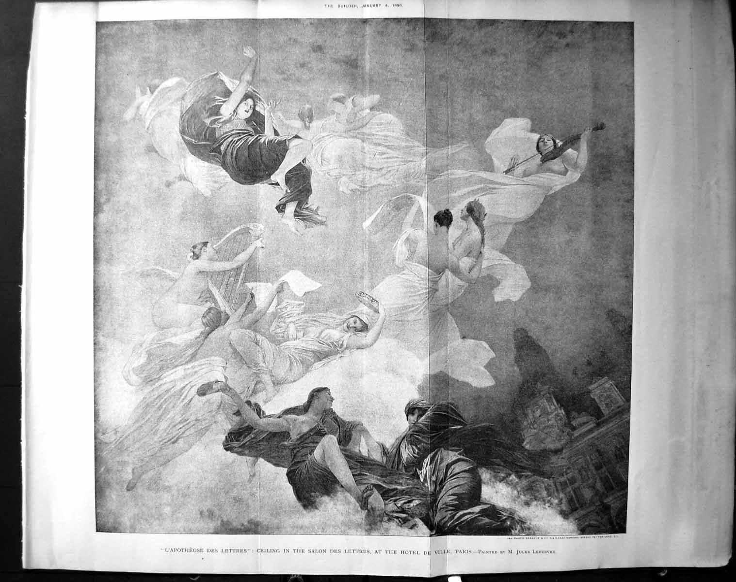 Old L'Apotheose Lettres Ceiling Salon Hotel De Ville Paris Lefebvre B