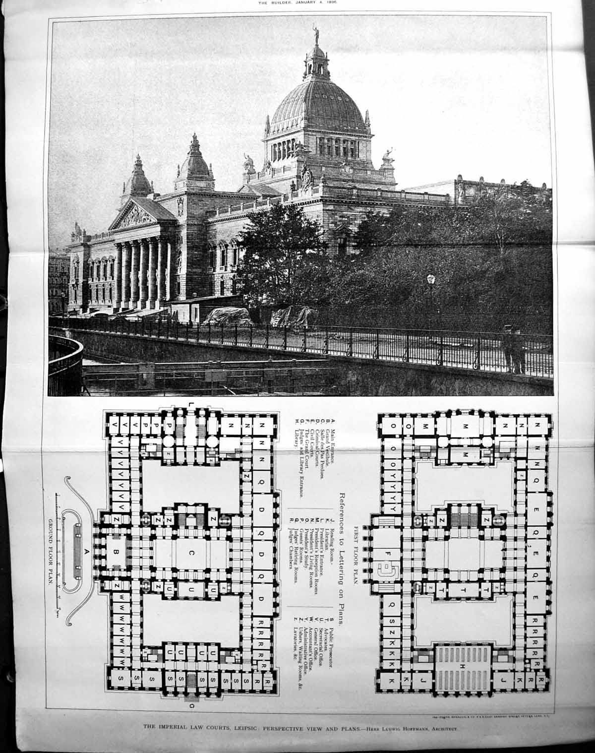 Old Plan Imperial Law Courts Leipsic Ludwig Hoffmann Builder 1896 Arc 19th