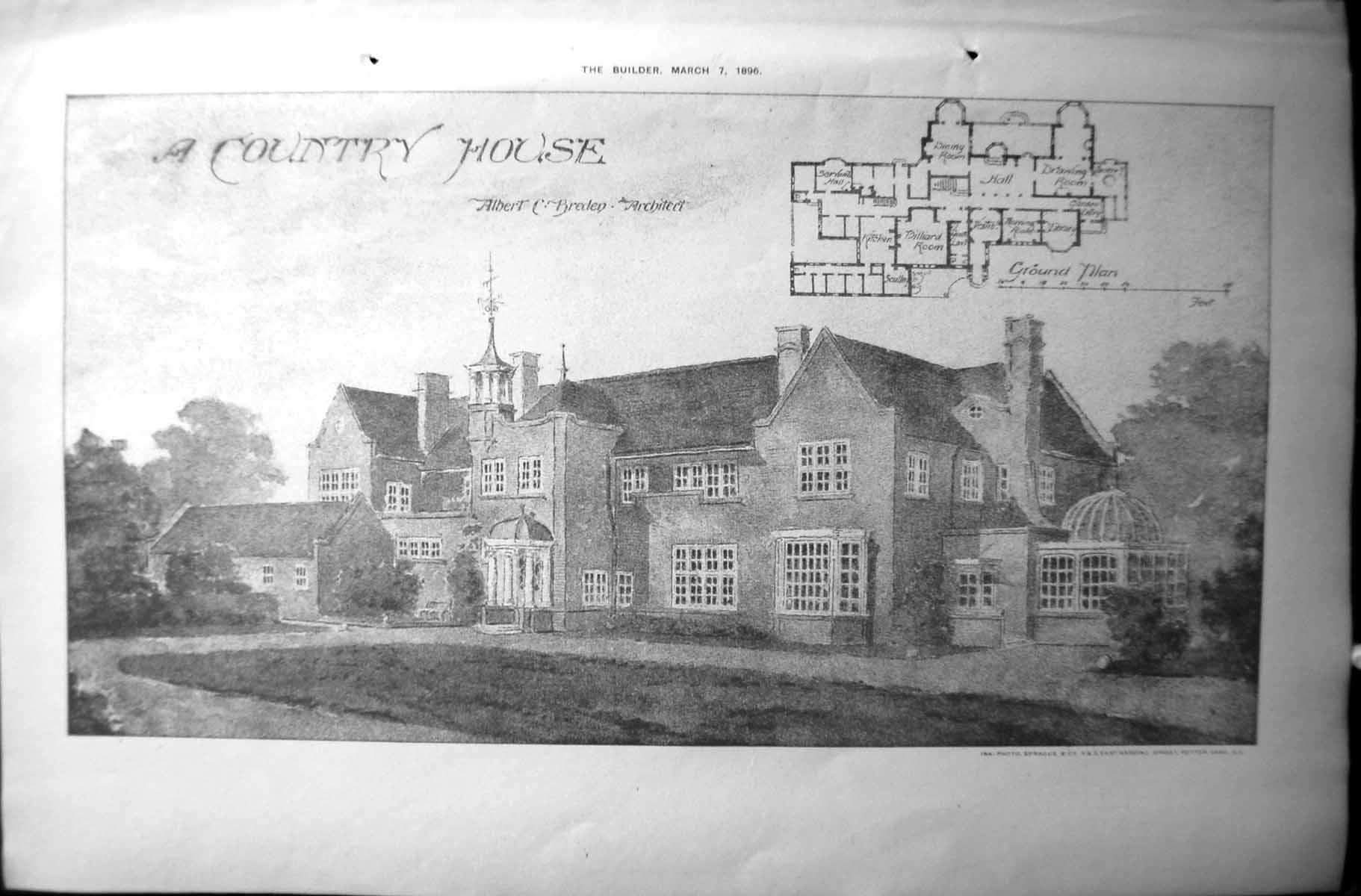 Antique Old Print Builder 1896 Architecture Country House Breden Ground Plan