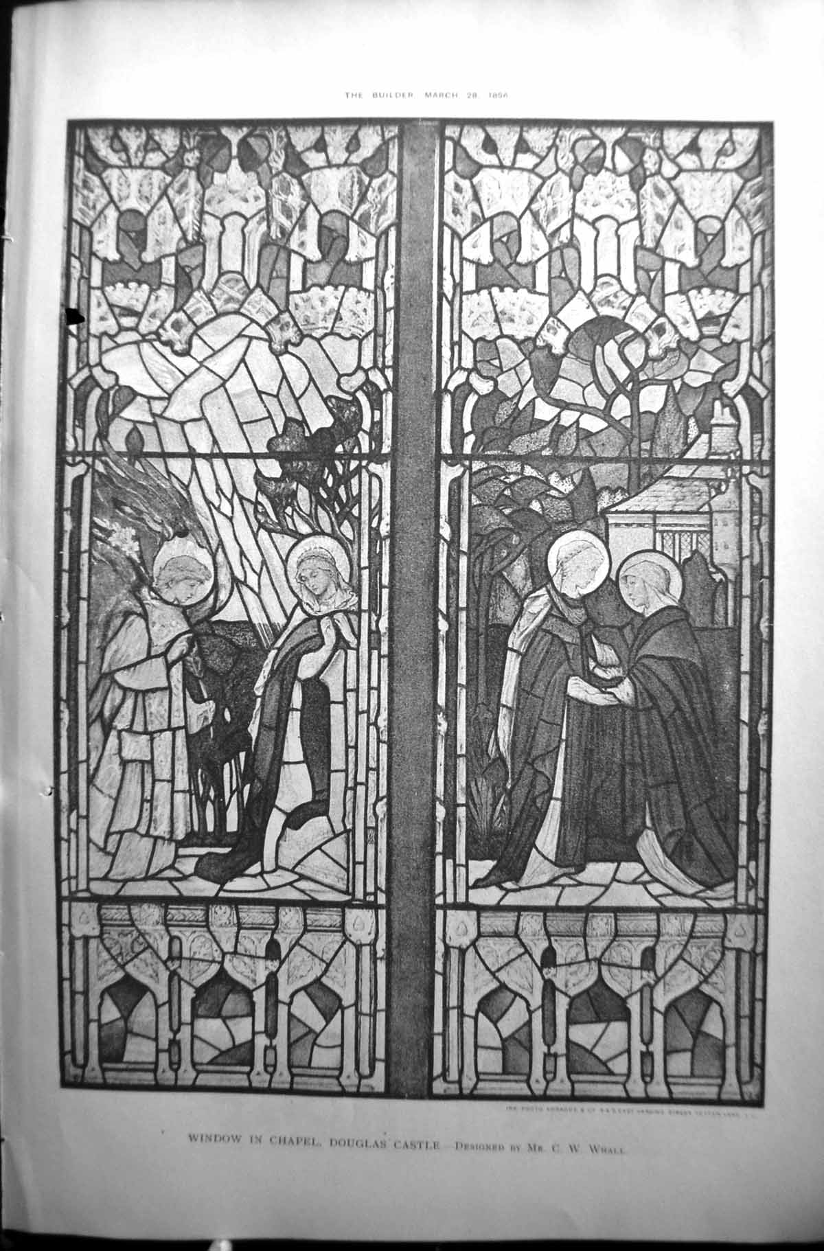 Original Old Antique Print Builder 1896 Window Chapel Douglas Castle Whall 19th