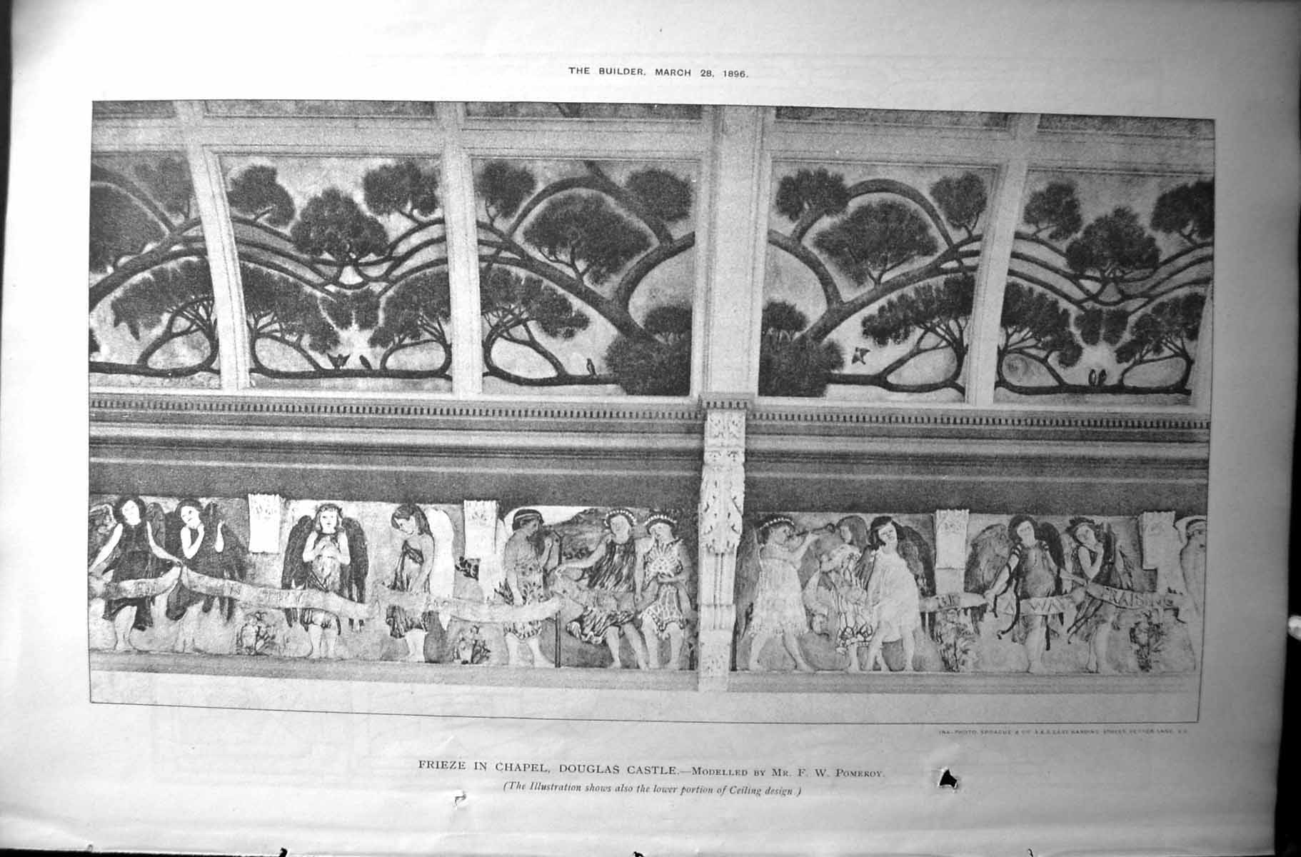 Original Old Antique Print Builder 1896 Frieze Chapel Douglas Castle Pomeroy