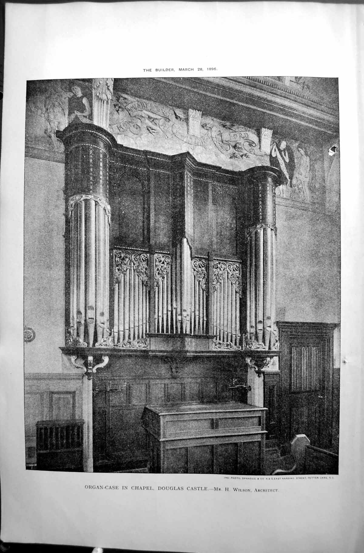 Original Old Antique Print Builder 1896 Organ-Case Chapel Douglas Castle Wilson