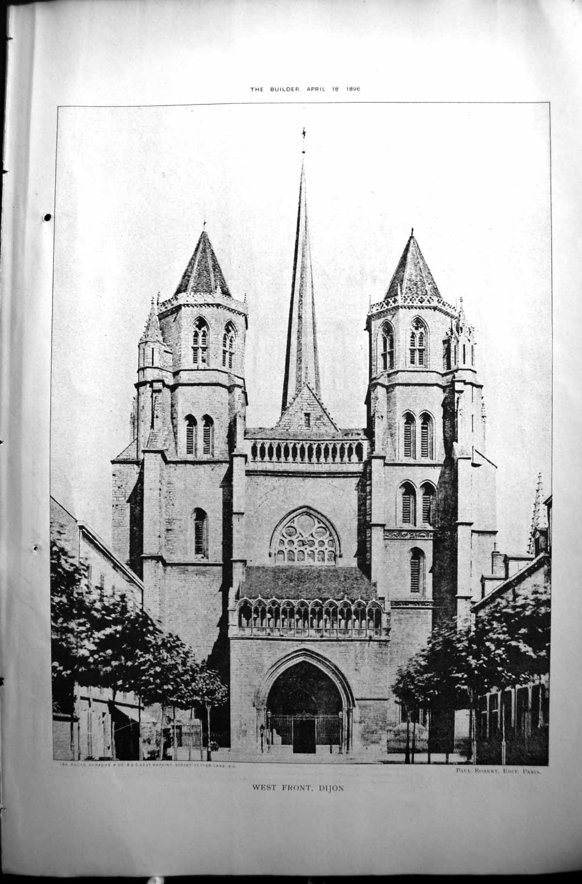 Old West Front Dijon Cathedral Paul Robert Builder 1896 Architecture Victorian