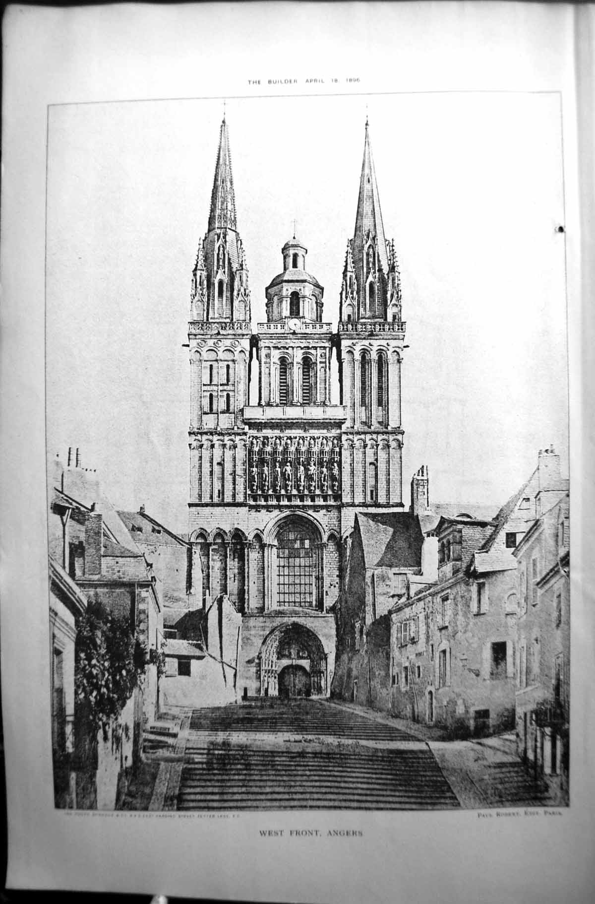 Old Builder 1896 Architecture West Front Angers Cathedral Paul Robert Victorian