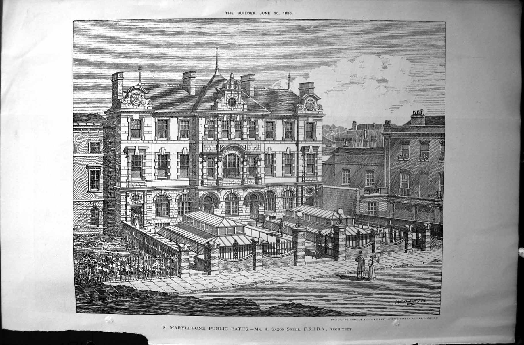 Antique Print Builder 1896 Architecture Marylebone Public Baths Saxon Snell