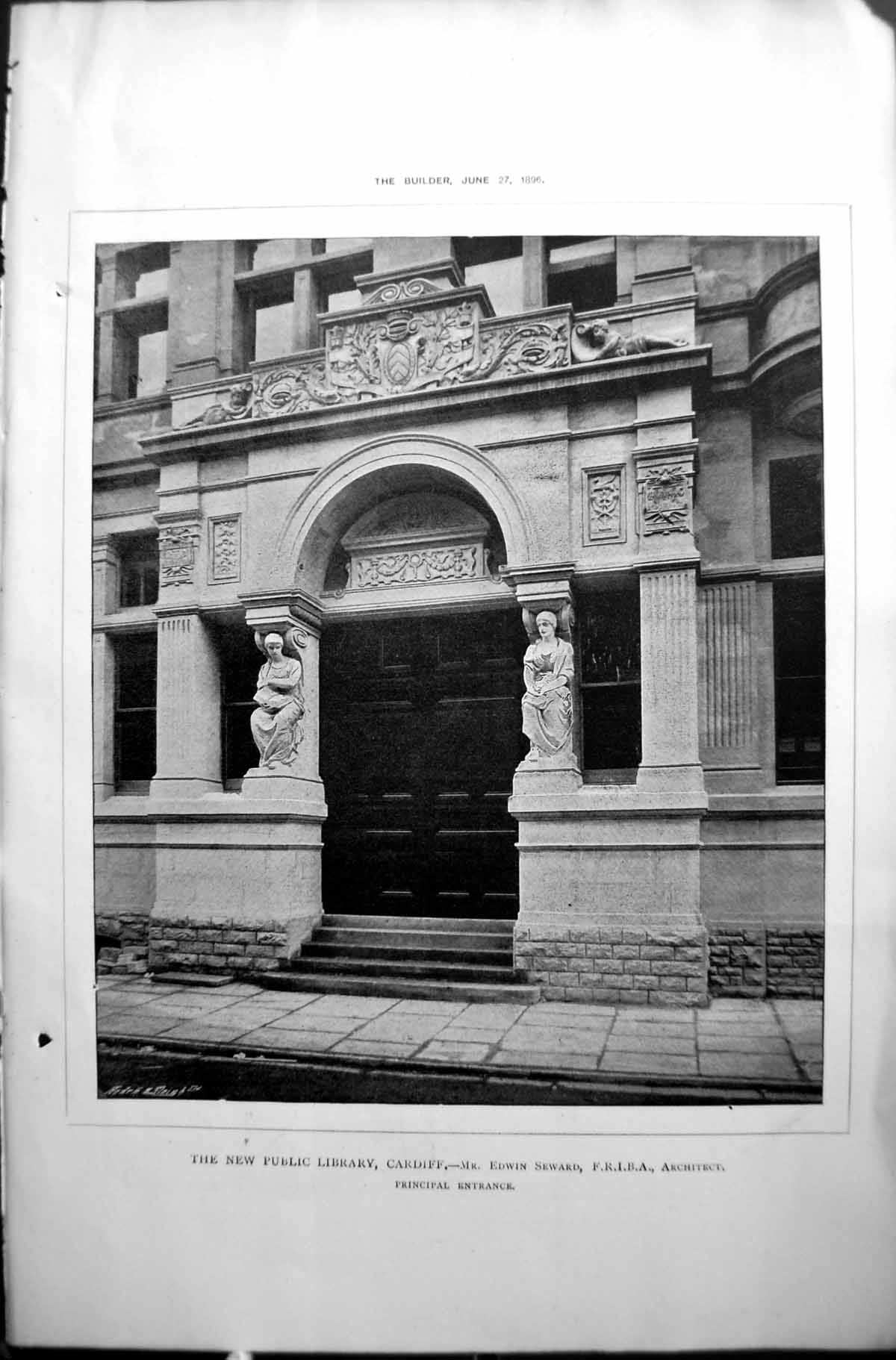 Old Builder 1896 Architecture Principal Entrance Library Cardiff Edwi Victorian