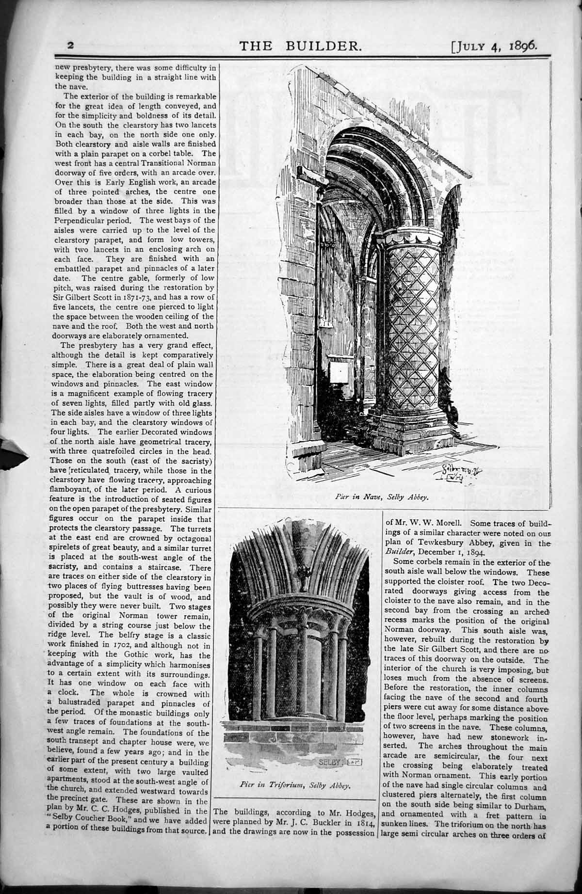 Antique Old Print Pier In Nave Selby Abbey Pier Trifornium Selby Abbey 1896
