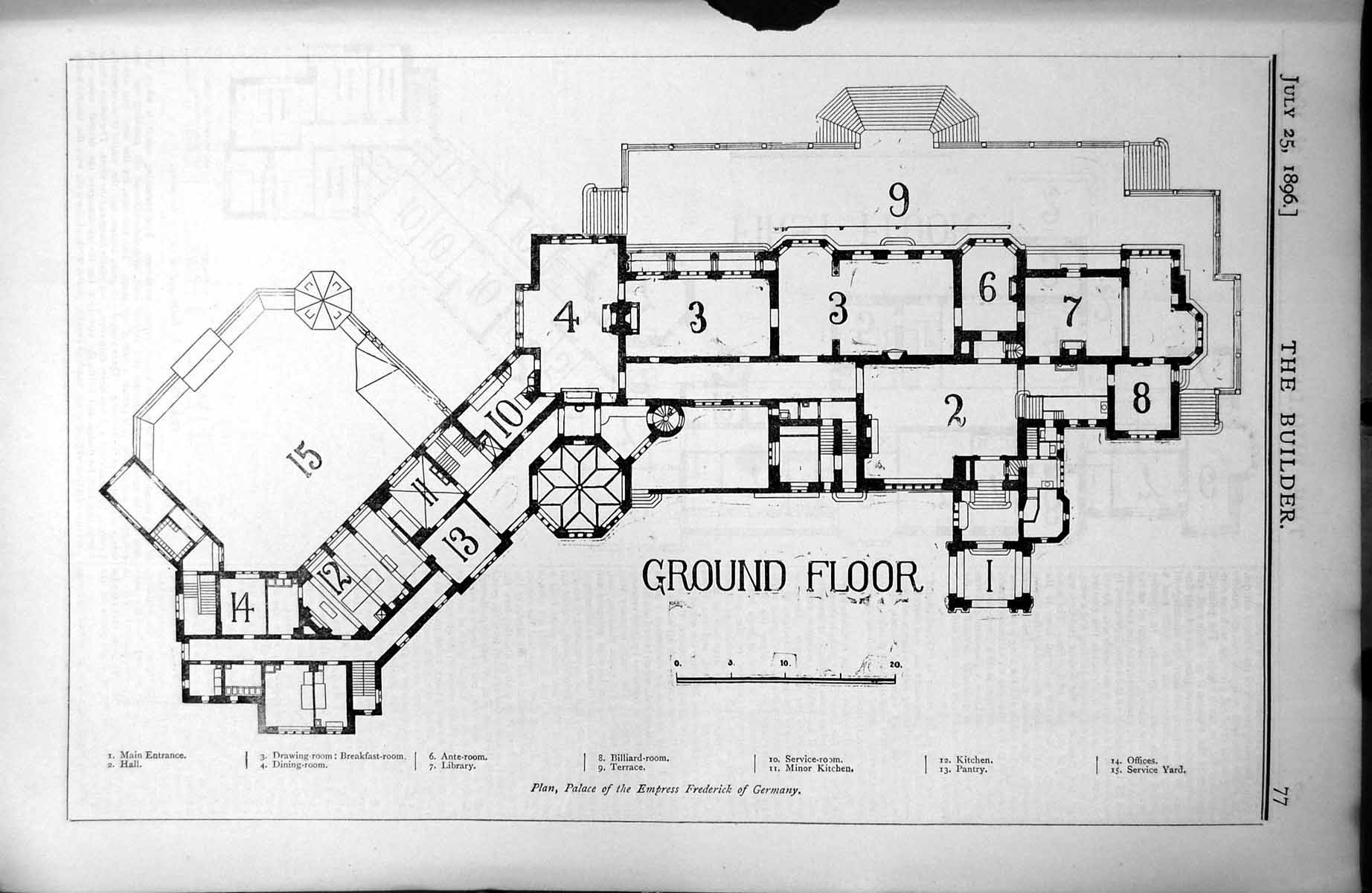 Antique Print Plan Palace Empress Frederick Germany Ground First Floor 1896