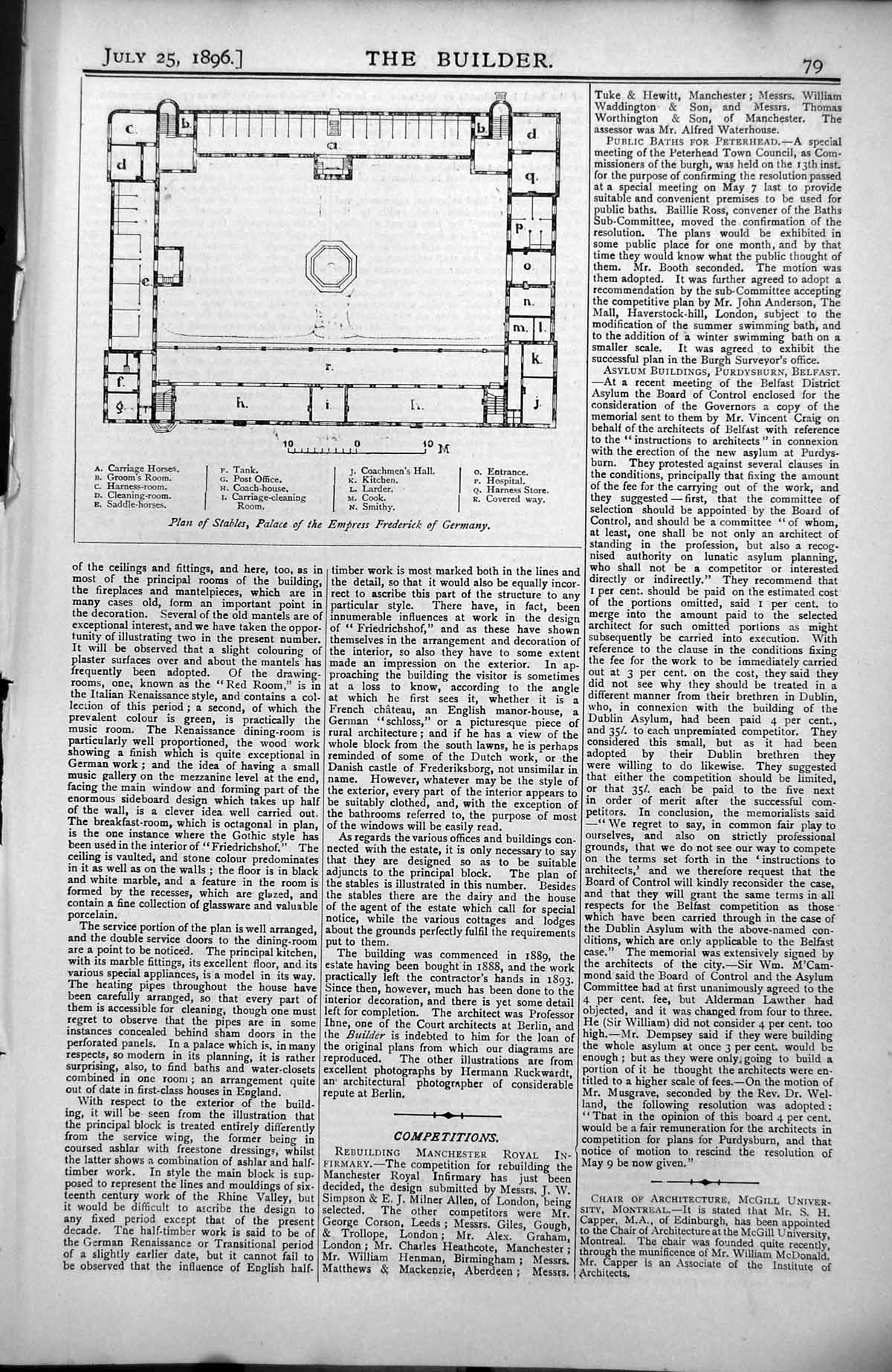 Old Plan Stables Palace Empress Frederick Germany Smithy Kitchen 1896 Victorian
