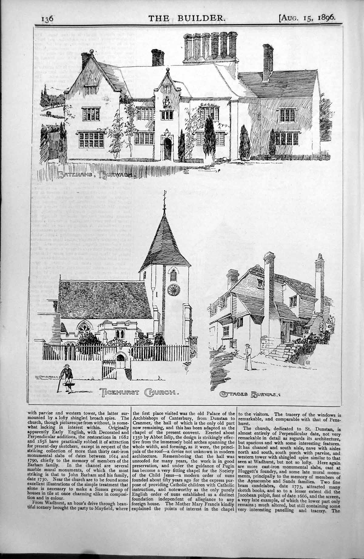 Old Ticehurst Church Cottages Burwash Village Etchingham Church 1896 Victorian