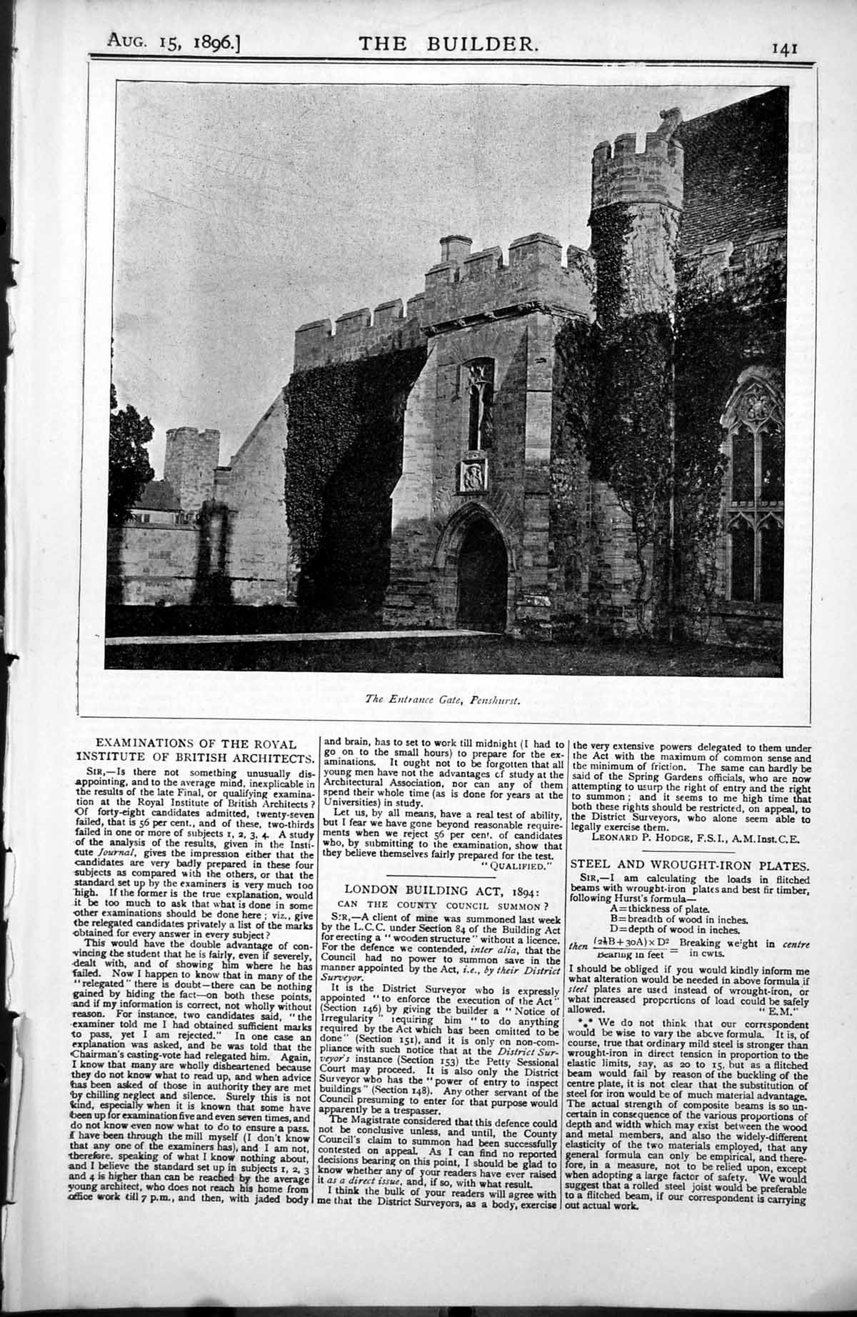 Antique Print Entrance Gate Penshurst Rural Drainage Plan Sewer Stream 1896