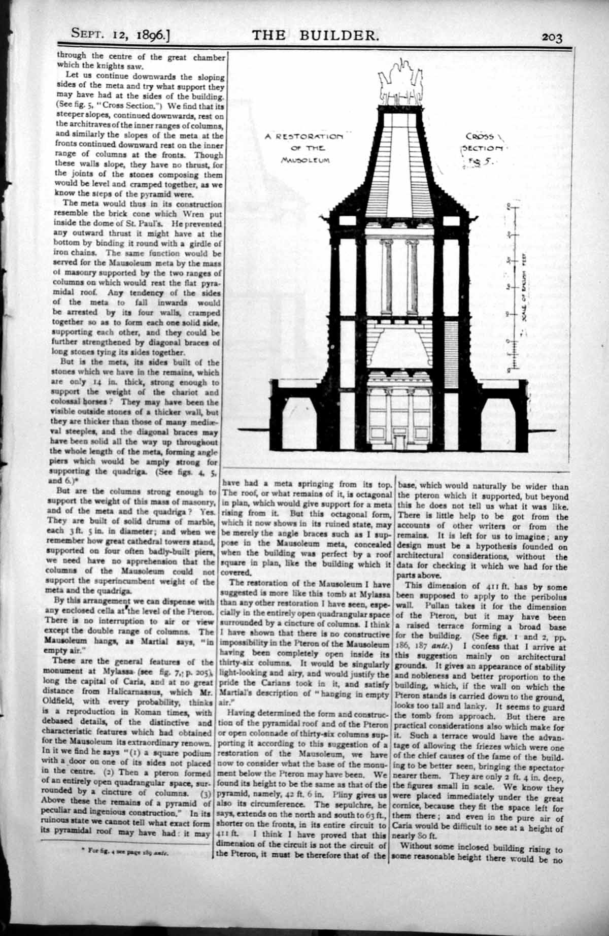 Antique Print Restoration Mausoleum Cross Section Longitudinal Section 1896