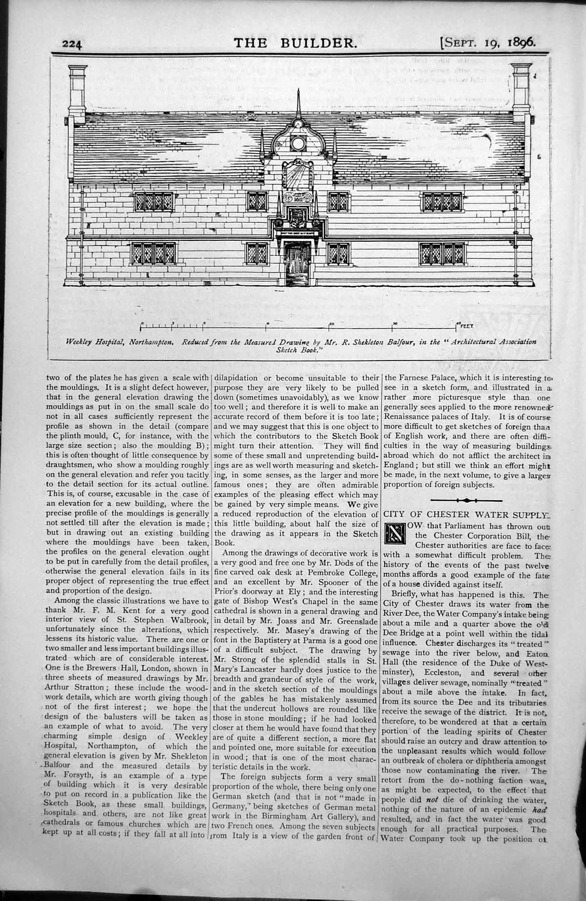 Antique Print Weekley Hospital Northampton Drawing R Shekleton Balfour 1896