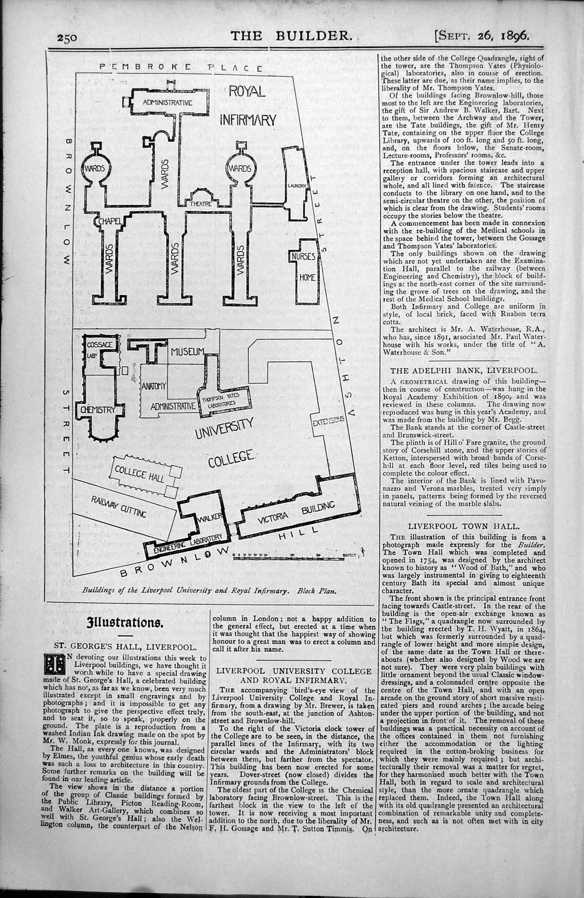 Old Print Block Plan Buildings Liverpool University Royal Infirmary 1896 19th