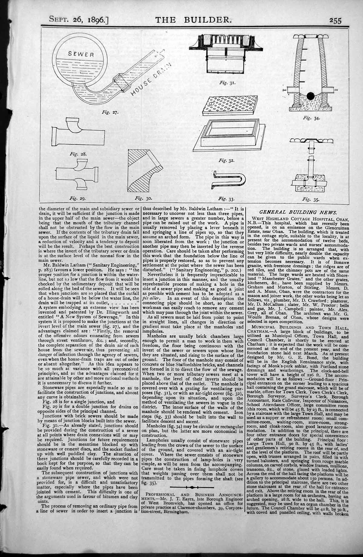 Antique Old Print System Sewer Drain House Baldwin Latham Dr Illingworth 1896