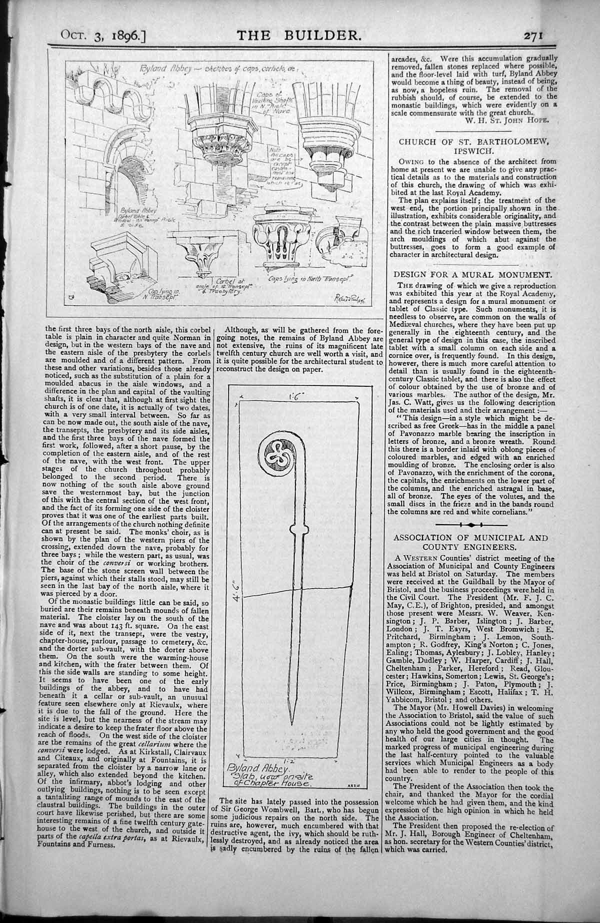 Old Byland Abbey Slab Chapter House Caps Corbels Vaulting Shafts 1896 Victorian