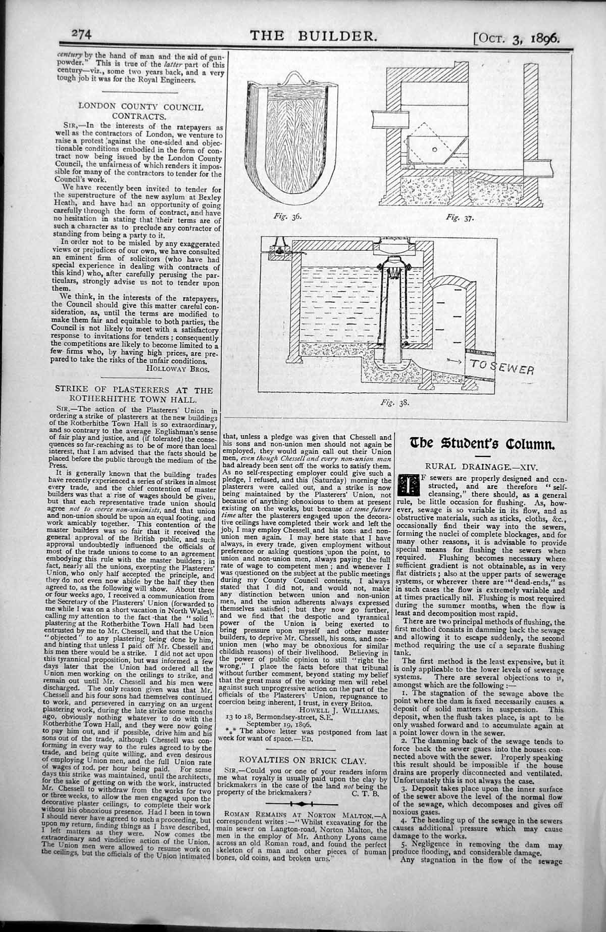 Old Print Rural Drainage Sewers Self Cleansing Flushing Tank Damming 1896 19th