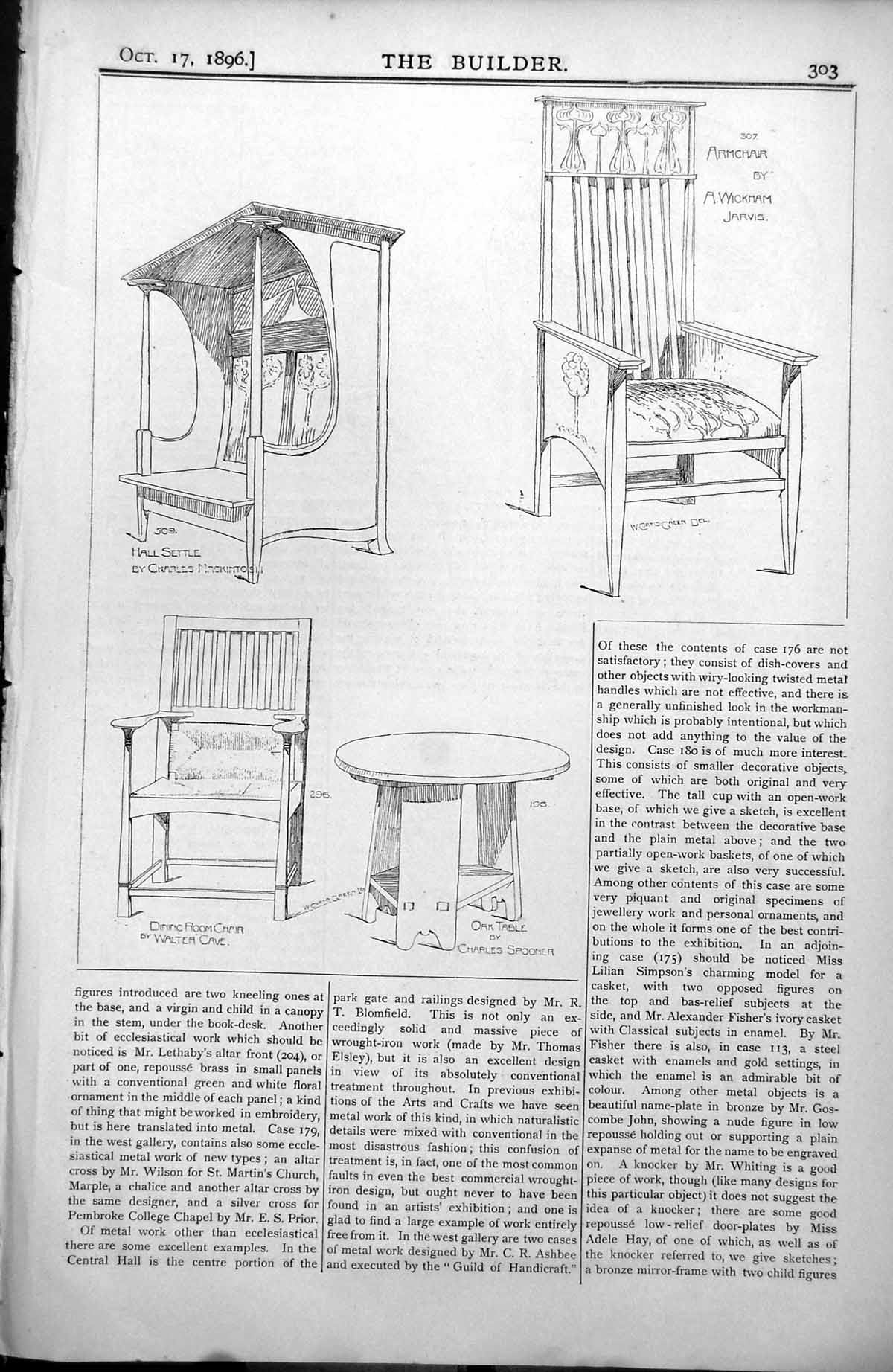 Old Hall Settle C Mackintosh Oak Table Spooner Door Knocker Whiting 1896 19th