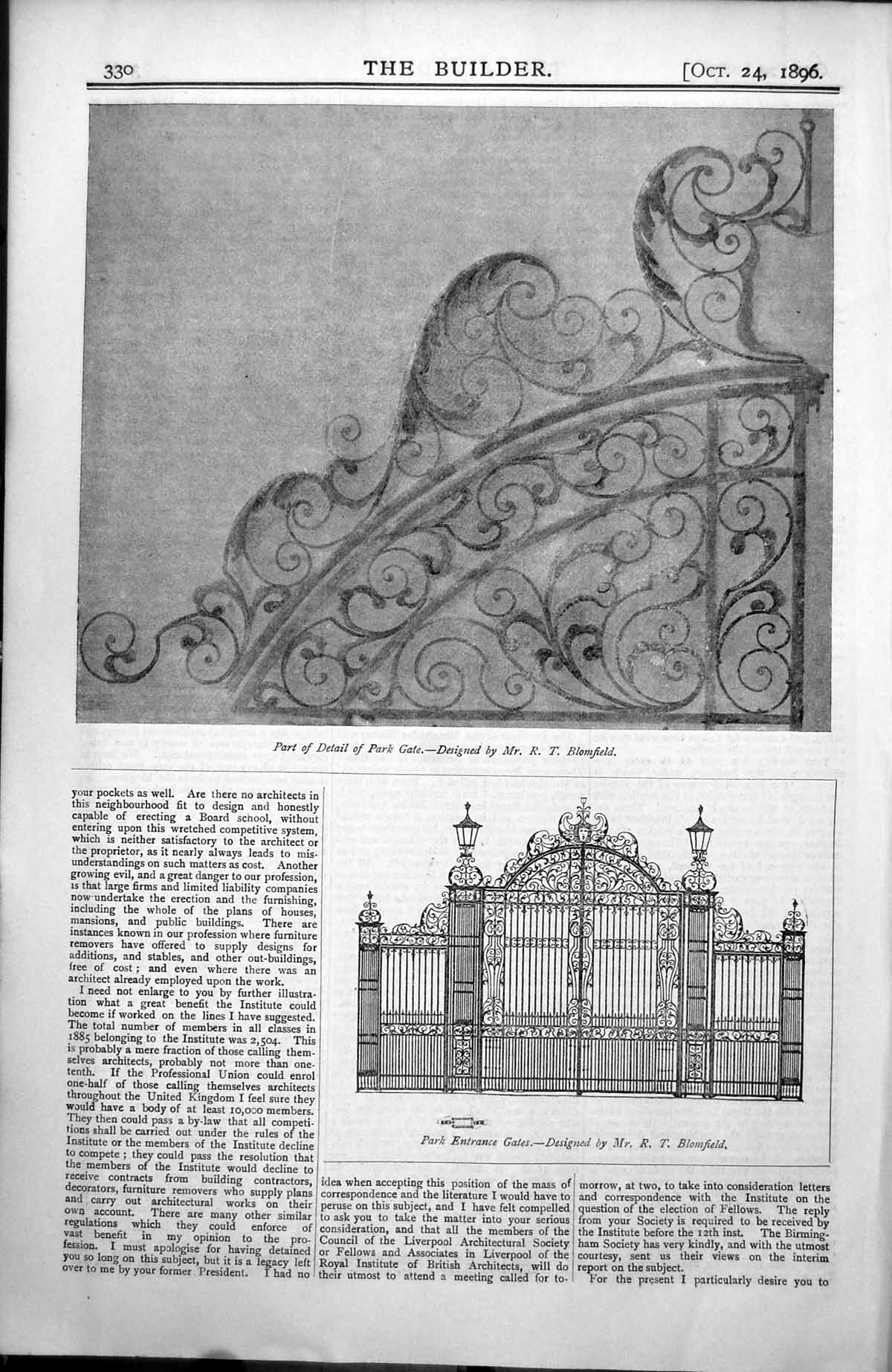 Old Print Park Entrance Gates Detail Park Gate Designed R Blomfield 1896 19th