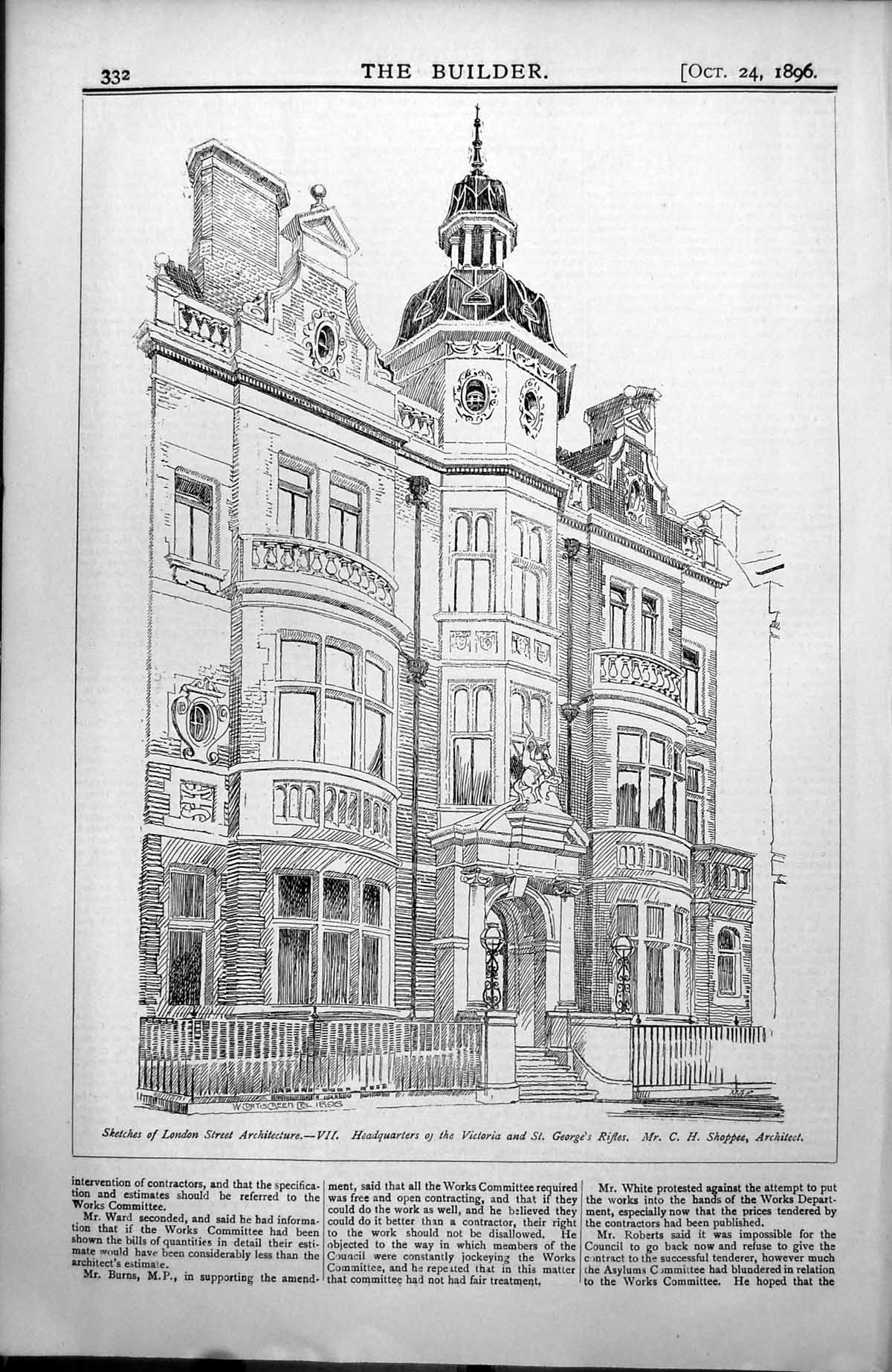 Old Headquarters Victoria St Georges Rifles London C Shoppee Arch 1896 19th