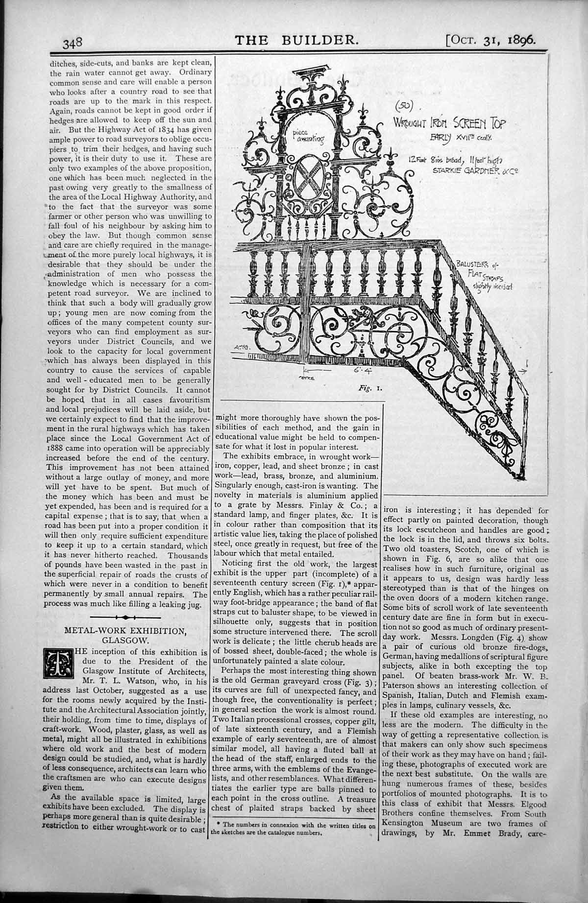 Old Wrought Iron Work Screen Top Balusters Straps Starkie Gardner 1896 19th