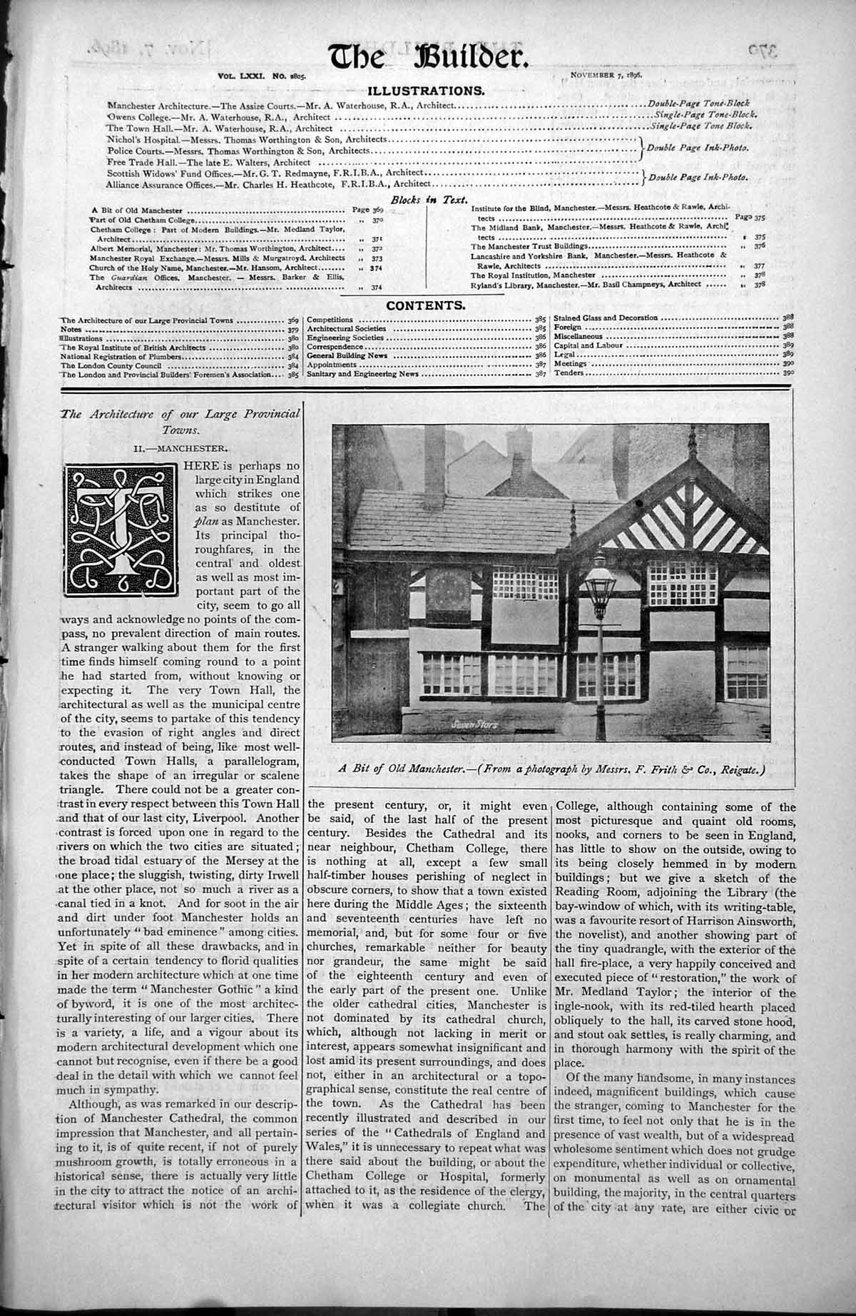 Original Old Antique Print Bit Manchester Part Chetham College Library 1896