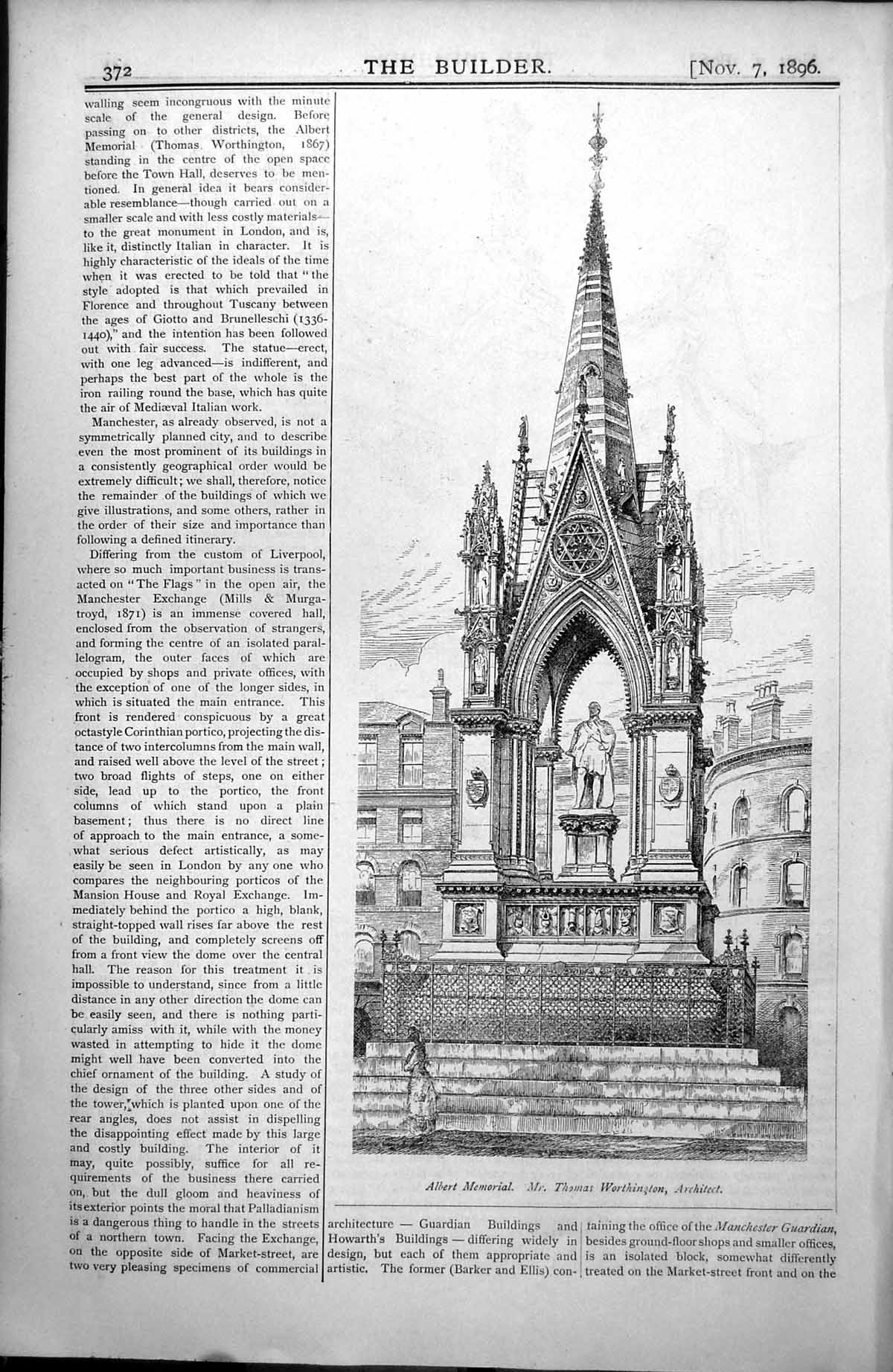 Old Albert Memorial T Worthington Chetham College M Taylor Arch 1896 Victorian