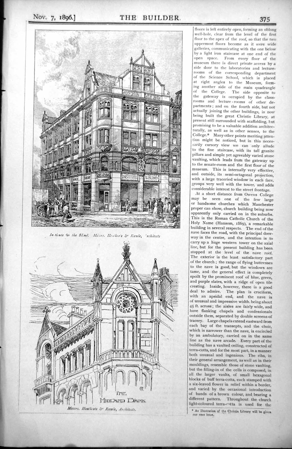 Old Institute Blind Heathcote Rawle Midland Bank Manchester Trust 1896 19th