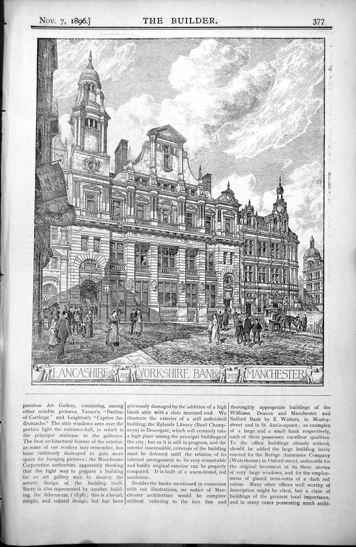 Old Print Lancashire York Bank Manchester Royal Institution Rylands Library1896