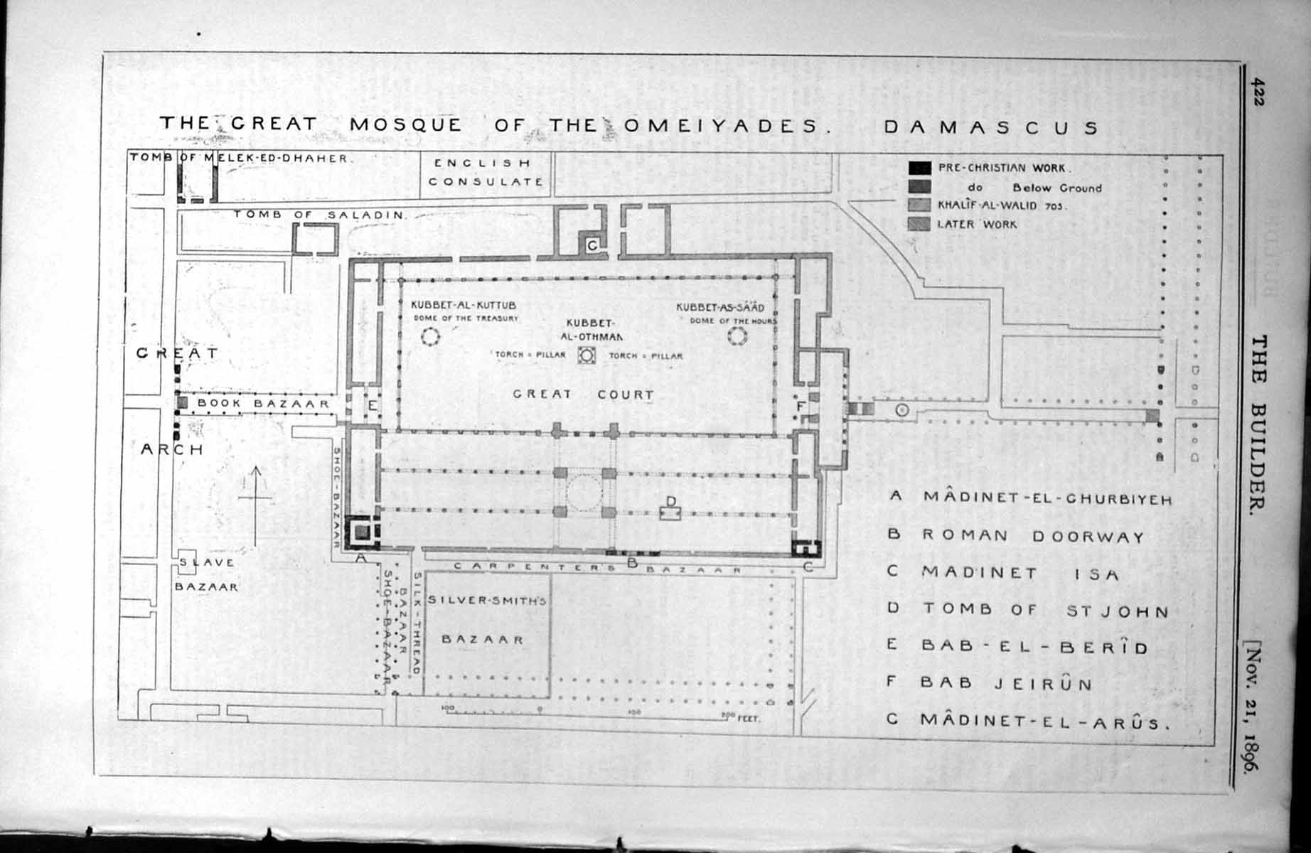Old Print Plan Great Mosque Omeiyades Damascus Tomb St John Saladin 1896 19th