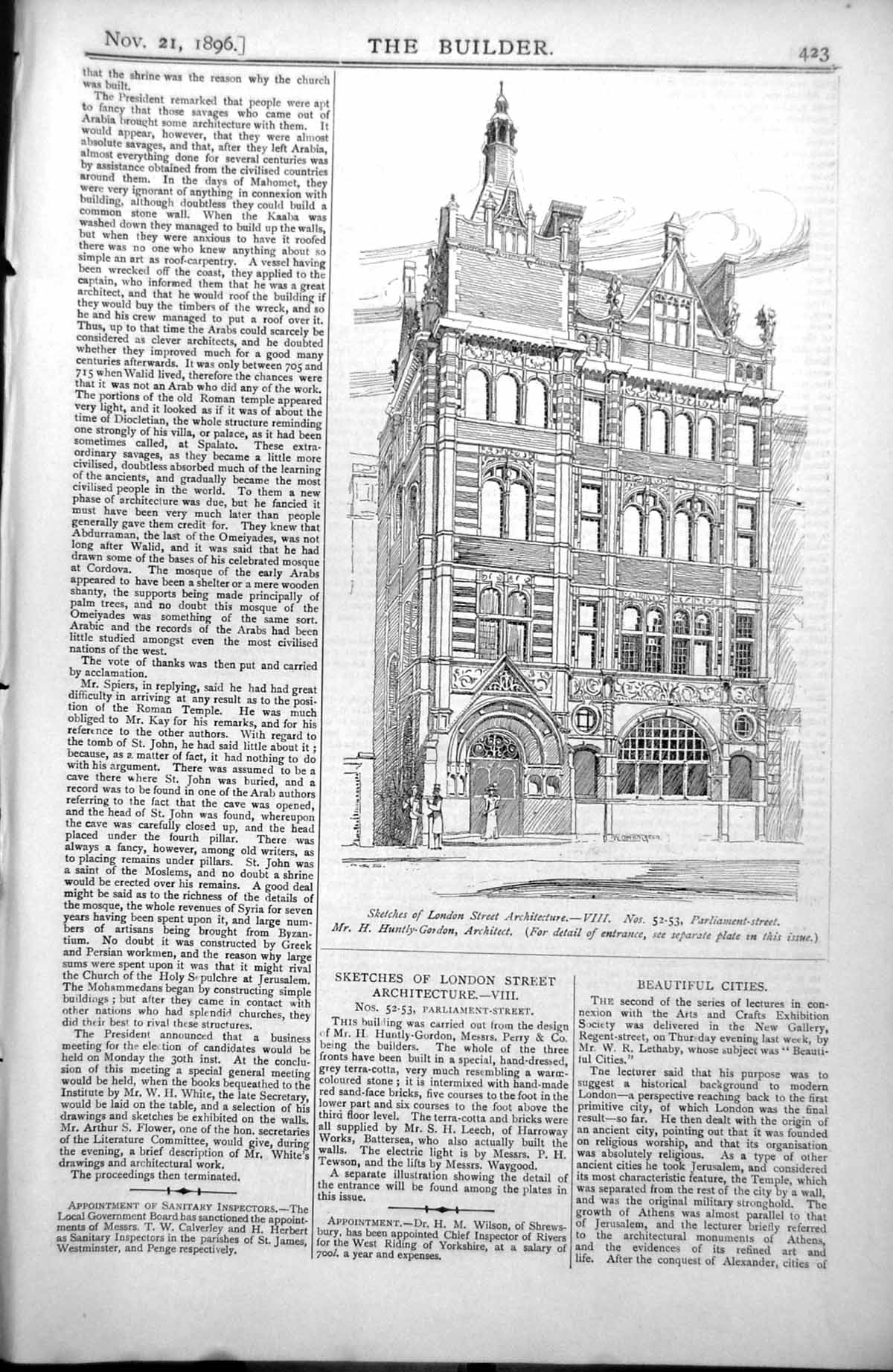 Old London St Architecture 52-53 Parliament St H Huntly-Gordon Arch 1896