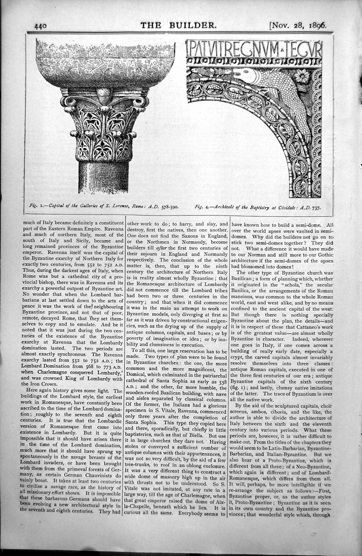 Old Capital Galleries S Lorenzo Rome Archivolt Baptistry Cividale 1896 19th
