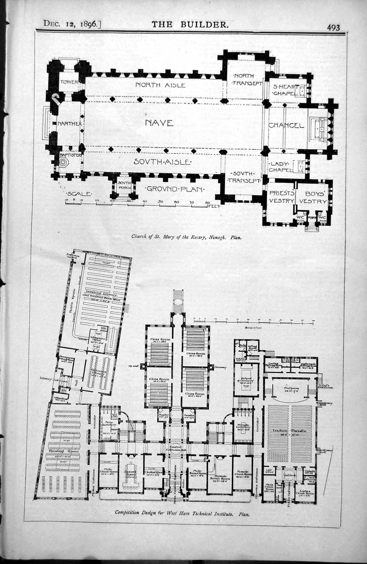 Old Plan Church St Mary Rosary Nenagh West Ham Technical Institute 1896 19th