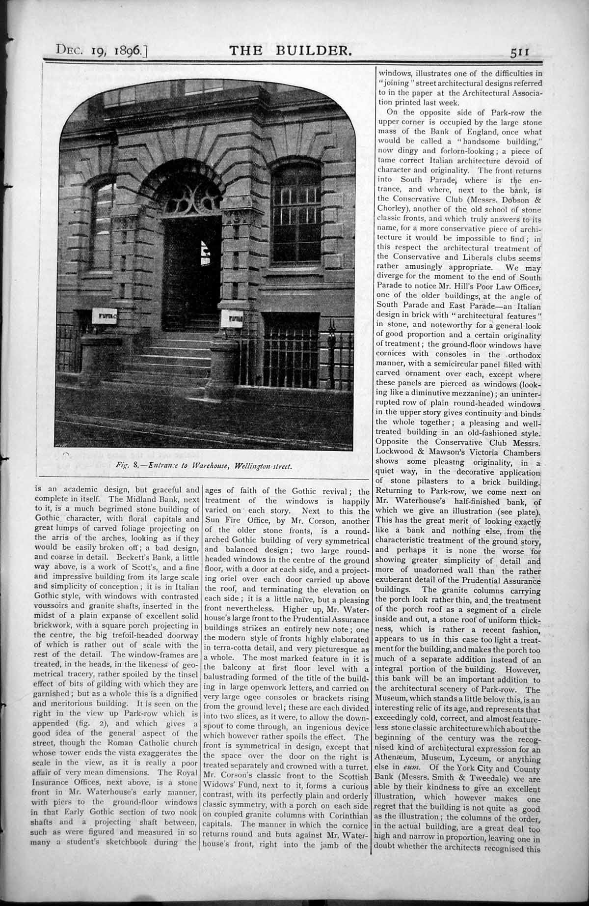 Old Entrance Warehouse Wellington St St James Hall W Thorp Arch 1896 Victorian
