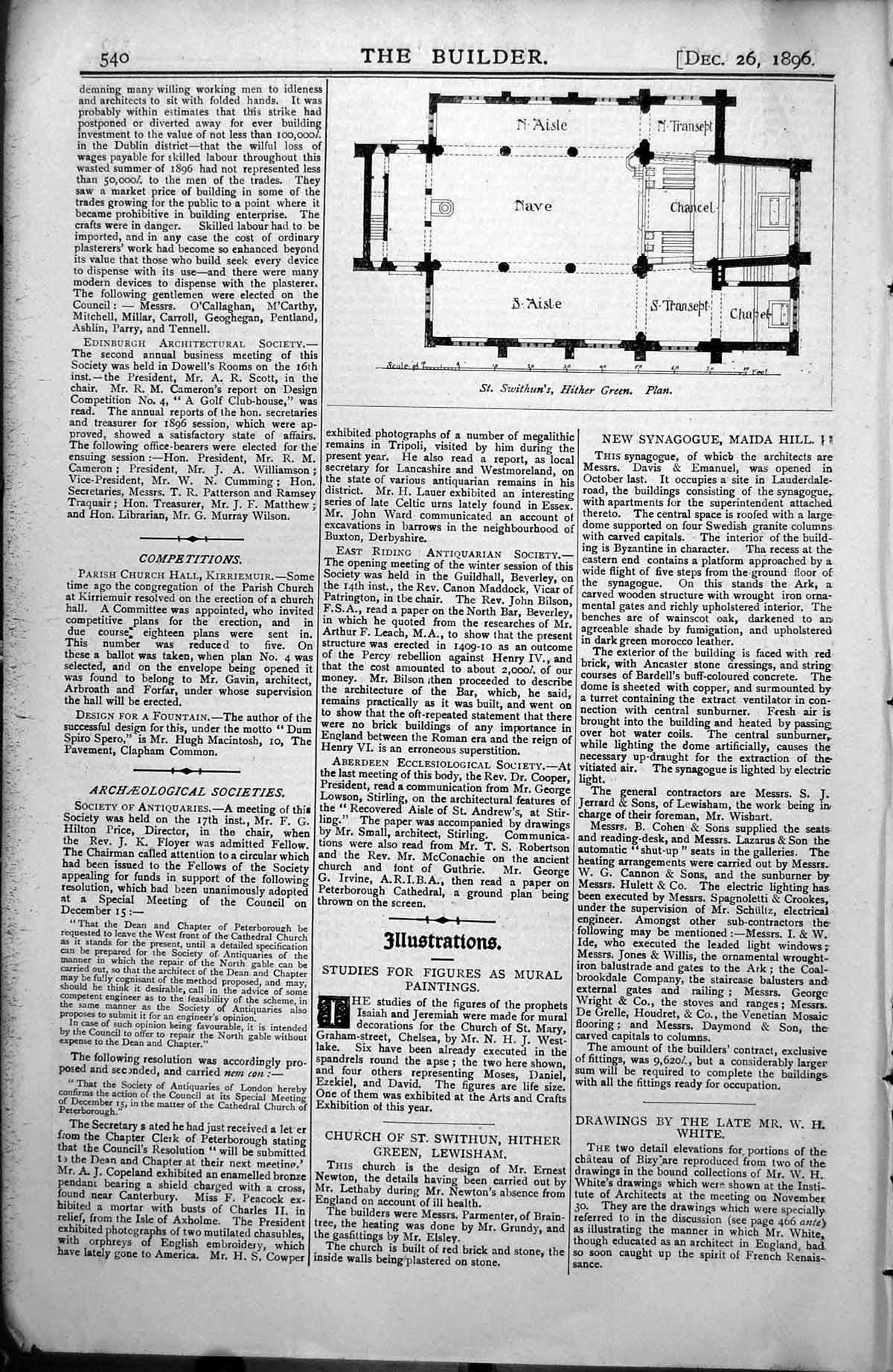 Old Print St Swithuns Hither Green Lewisham Plan E Newton Architect 1896 19th