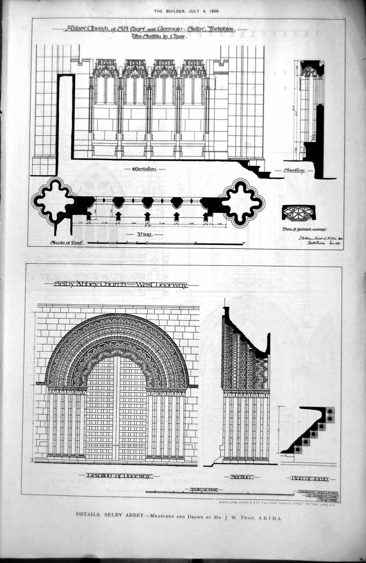 Print Abbey Church St Mary Germain Selby Sedilia Plan Selby Abbey J Twist 1896