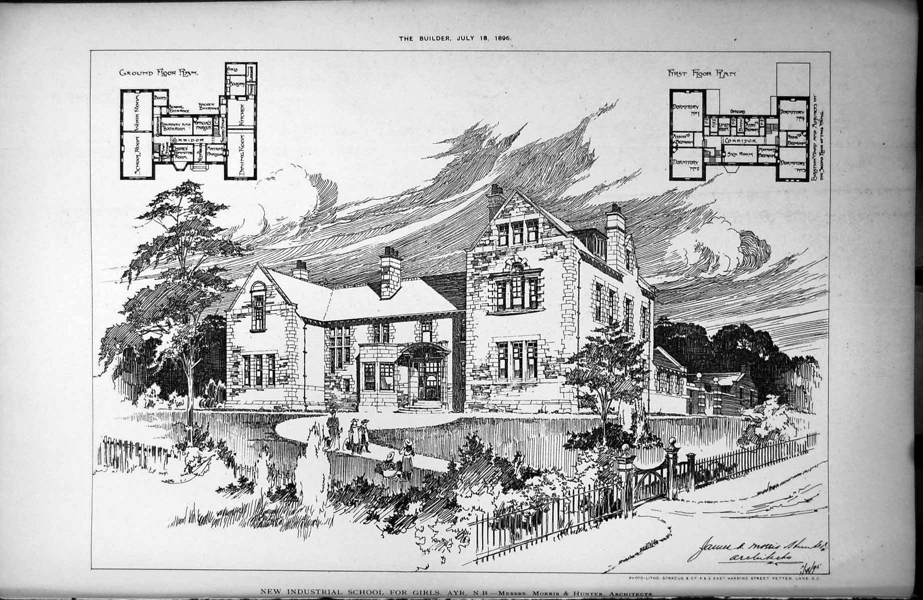 Old Plan New Industrial School For Girls Ayr Morris & Hunter Arch 1896 19th